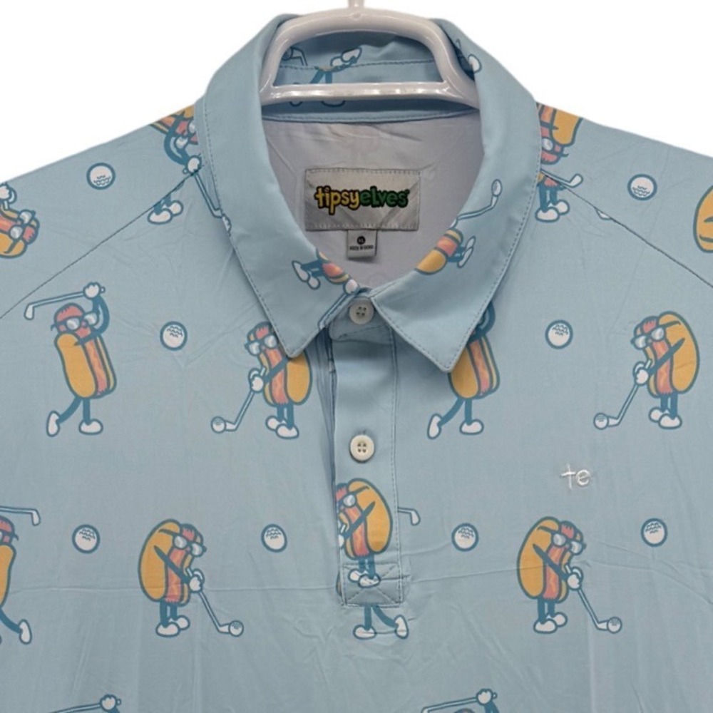 Tipsy Elves Mens Sizzlin Swing Hot Dog Golf Polo Blue XL TE-GOTSHM794XL NEW